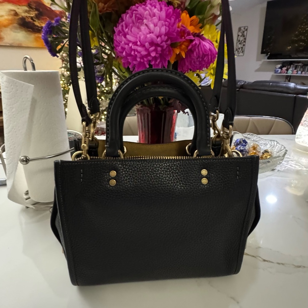Coach Black Leather Satchel with Gold Accents